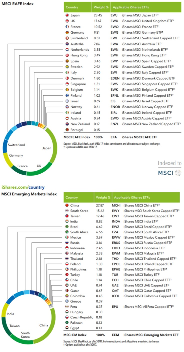 Country size of MSCI EAFE and Emerging Market indexes.